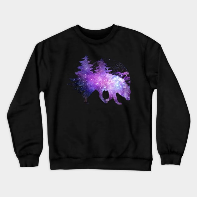 The Wolf And The Night - Space Crewneck Sweatshirt by MythicalWorld
